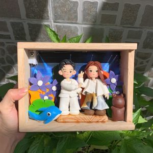 Hộp gỗ trang trí tượng đất sét
